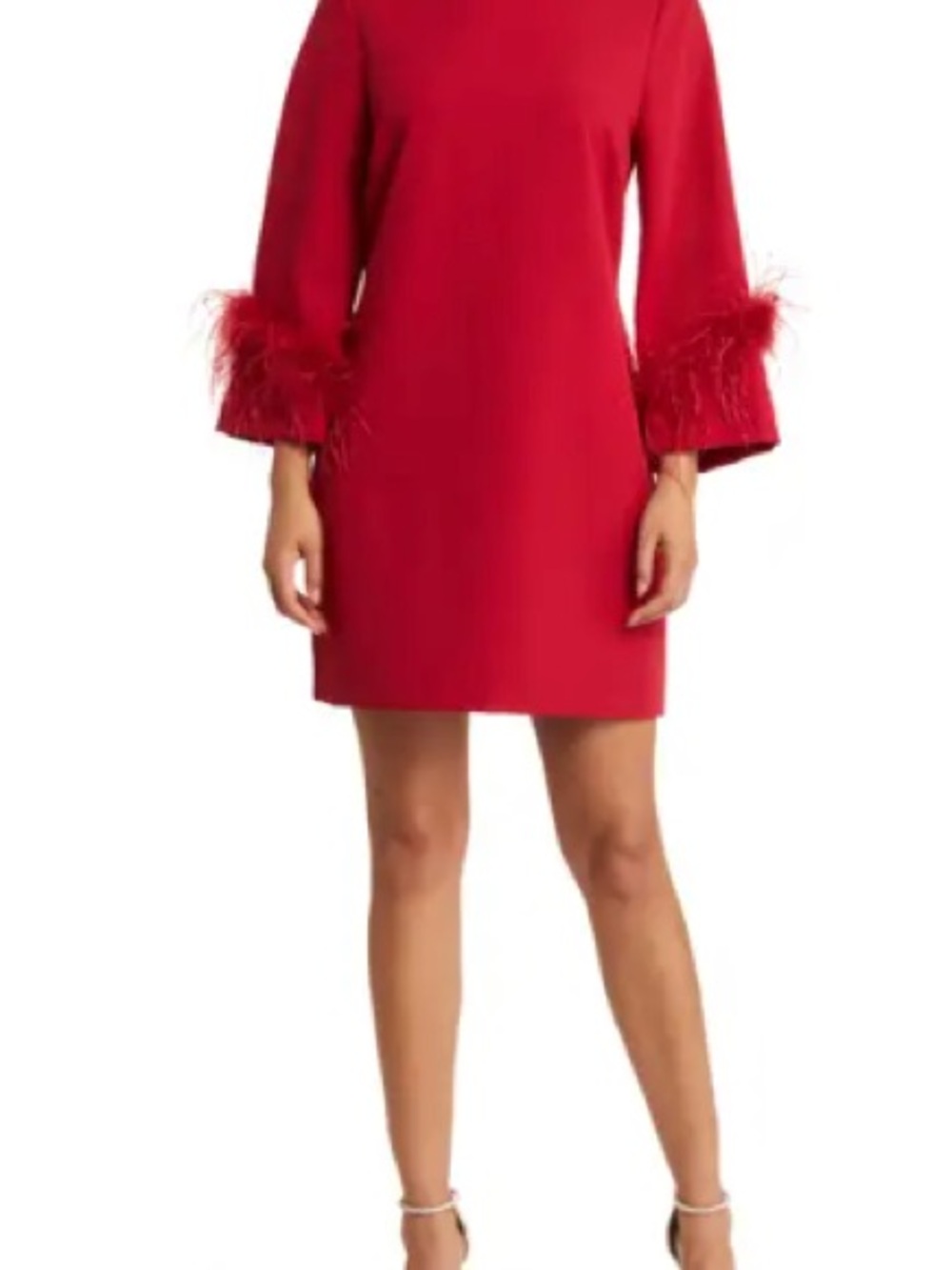 Sam Edelman Red Feather-Trim Shift Mini Dress